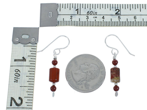 Native American Red Jasper Sterling Silver Bead Earrings X11098
